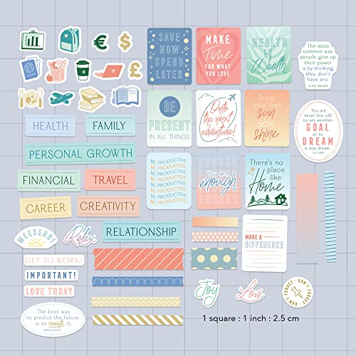 Navy Peony Minimalist Vision Board Quote Stickers (51 Pieces) - Motivational, Sleek Design | Inspirational Goal Setting Stickers For Planners, Journals, Scrapbooks #TOP1