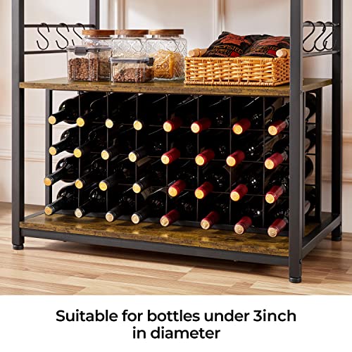 Yaheetech Wine Bakers Rack, 32-Bottle Wine Rack Freestanding Floor Liquor Bar Table With Glass Holder & 6 Hooks, Industrial Wine Bar Cabinet Wine Rack Table For Kitchen, Dinning Room, Rustic Brown #TOP2