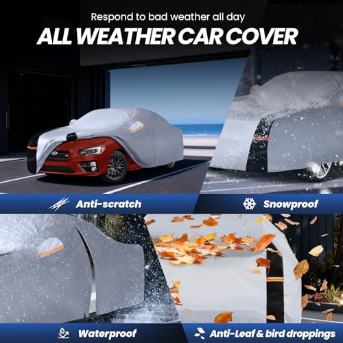 Image of Multi-Layer Car Cover Custom Fit for Subaru WRX Impreza STI(2007-2026), 100% Waterproof All Weather for Automobiles, Gift with Towel, Heavy Duty Car Covers for Rain Sun UV Protection with Door Zipper.