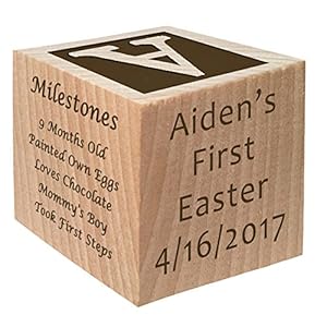 Babys first easter gift 2025 personalized block easter gift custom engraved wooden baby block for boy and girl choose image easter basket bunny egg he is risen my first easter cross  urban country home decor