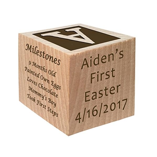 Babys first easter gift 2025 personalized block easter gift custom engraved wooden baby block for boy and girl choose image easter basket bunny egg he is risen my first easter cross  urban country home decor