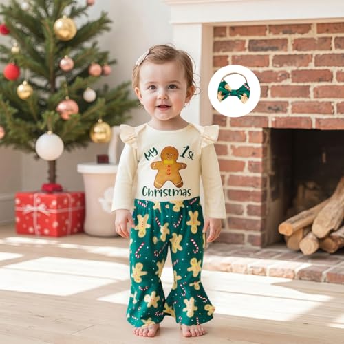 Newborn Baby Girl Clothes Cute Long Sleeve Romper Flare Pants Bowknot Headband 3Pcs Set My First Christmas Outfit3