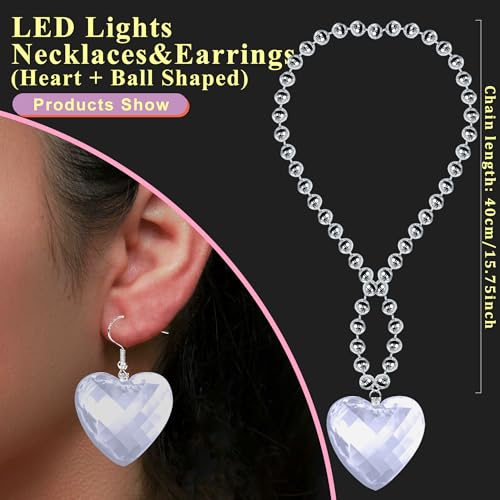 Rechargeable LED Earrings & Necklaces for Women, Flasing Christmas Earrings for Glow In The Dark Party, Gifts for Flashing Earrings Necklaces with 16 Light Modes for Halloween Dance Rave Party (Ball & Heart) by JICASTO - Image 6