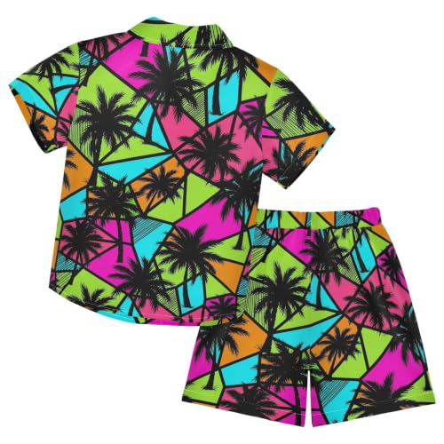 Image of 3T Toddler Boy Shorts Set Teal Hawaiian Button Down Shirts Summer Outfits for Little Boy