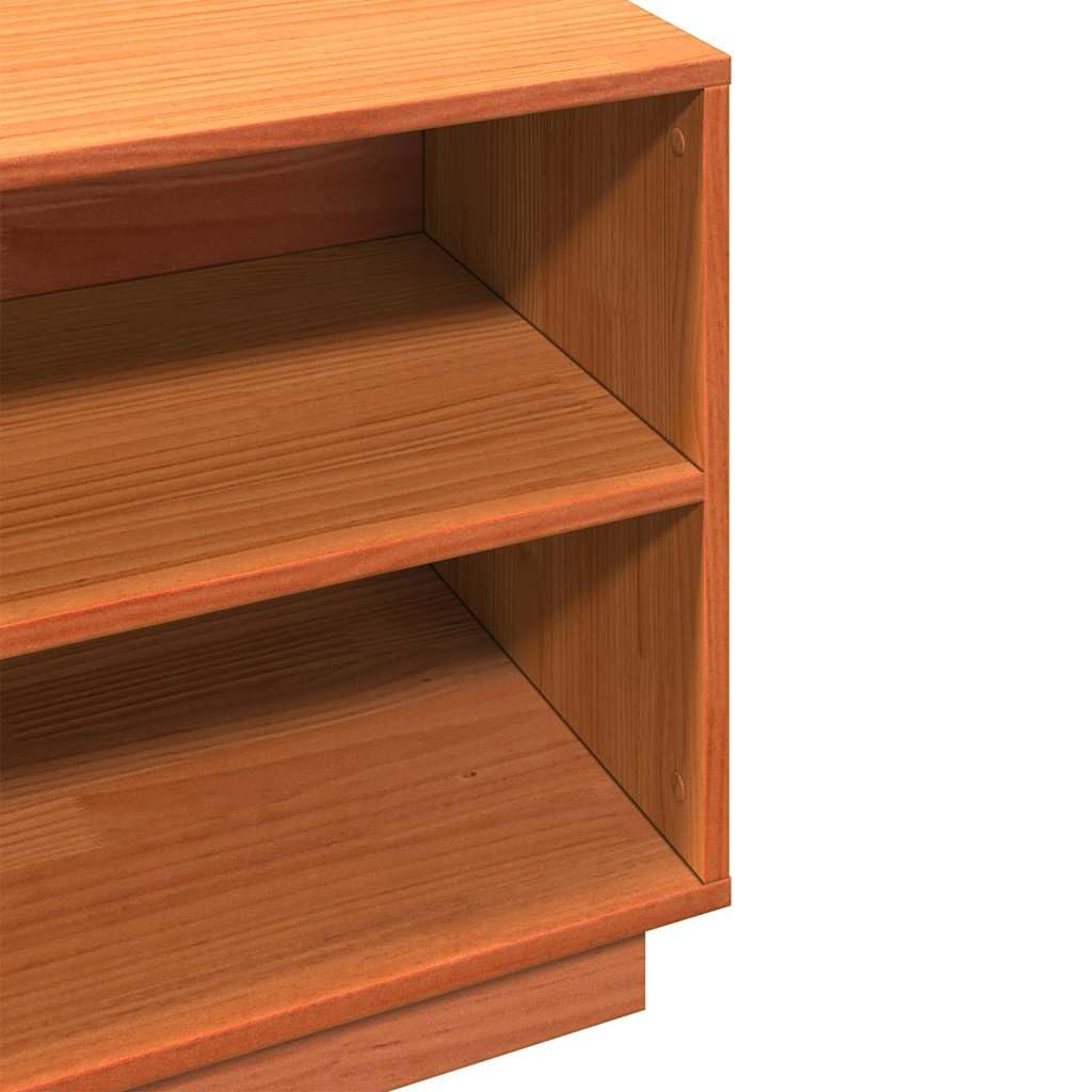 Schuhschrank Massivholz Kiefer 110x34x45cm Wachsbraun | Kompakte Schuhablage aus echtem Kiefernholz mit 4 offenen Fächern und robuster Oberplatte für Flur und Diele.