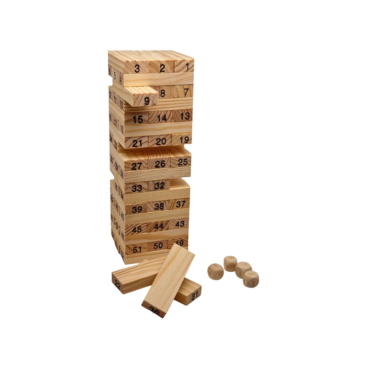 FAST WORLD SHOPPING – Gioco di Società Torre Traballante in Legno con 54 Mattoncini Numerati e Dadi da gioco, Giochi da Tavolo di Abilità e Concentrazione