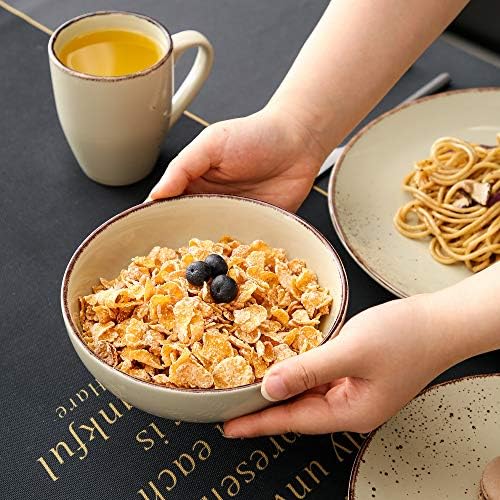 vancasso Navia Nature Dinner Set, Stoneware Vintage Look Beige Dinnerware Tableware, 4 Pieces Dinner Service Set for 1, Include Dinner Plate, Dessert Plate, Cereal Bowl and Mug