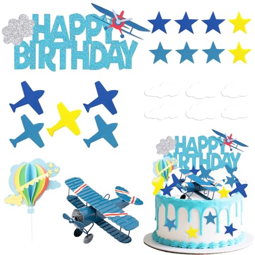 Knana 23Pcs Airplane Cake Topper Airplane Cake Decorations Airplane Theme Party Decorations for Happy Birthday Party Supplies 