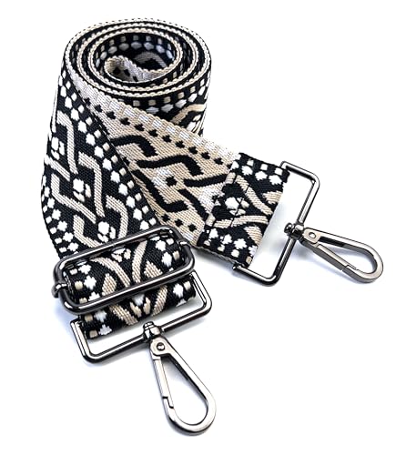 Image of Purse Strap Replacement for Crossbody Bags & Handbags | Premium Webbing with Gunmetal Black Hardware Clip-On Installation Adjustable Length Comfortable Wide Guitar Style Strap