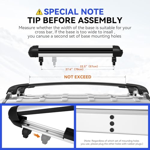 Richeer Ski & Snowboard Racks - Enhanced Locking System,Slideable,Crab Mounting Design,Compatible with Multiple Crossbar, Easy Installation - 28\'\'Holds 6 Pairs of Skis or 4 Snowboards, Silver - Thumbnail 6