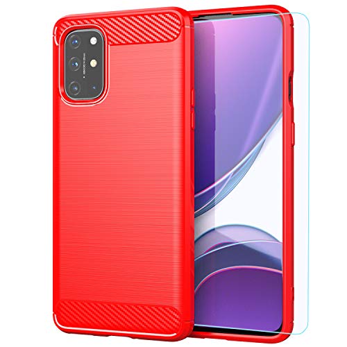 Oneplus 8T Plus 5G case,Oneplus 8T case,with HD Screen Protector,M MAIKEZI Soft TPU Slim Fashion Non-Slip Protective Phone Case Cover for Oneplus 8T+/Oneplus 8T 5G(Red Brushed TPU)
