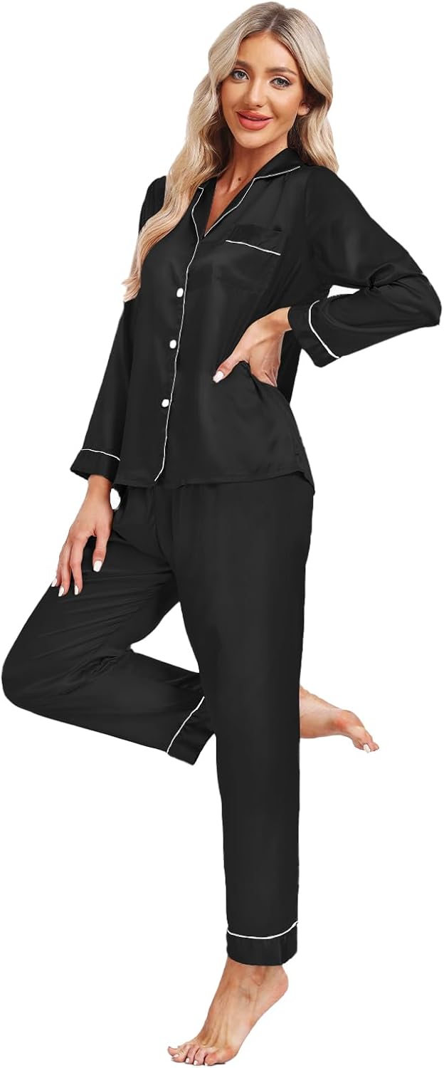 Pyjama Femme Manches Longues Boutonnée – Tissu Doux, Taille élastique, Ensemble Haut Et Bas