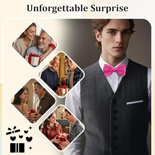 Image of Sequin Bow Ties for Men, Sparkling Mens Bow Tie for Prom Recital | 4.33 inch x 2.75 inch, Pre-tied Men's Bow Tie, Adjustable Strap, Shiny Sequin Surface, Assorted Versatile Hues, for Festival Party