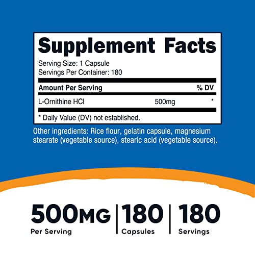 Nutricost L-Ornithine 500Mg, 180 Capsules - Non-Gmo And Gluten Free #TOP1
