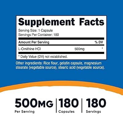 Nutricost L-Ornithine 500mg; 180 Capsules (2 Bottles)