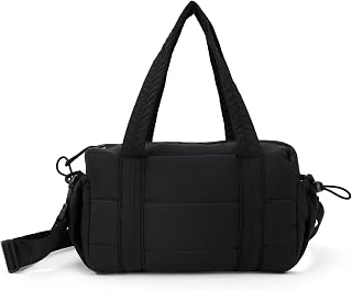 Puffer Mini Gym Bag for Women, Lightweight Travel Bag with Detachable Shoulder Strap, Overnight Weekender for Sports, Short Trip, Daily Use, Black