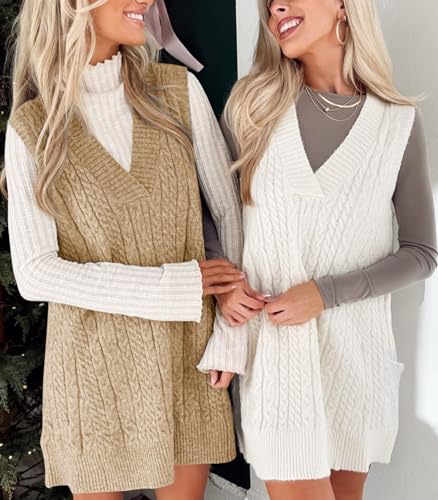 Cicy Bell Womens Oversized Sweater Vest Dress V Neck Sleeveless Fall Trendy Casual Knit Cable Mini Dresses2