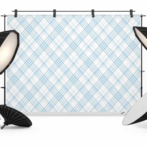 Light Blue Plaid Backdrop for Photoshoot,Photography Photo Studio Background Wall Backdrop,Modern Minimalist Check Stripes Back Drop Banner Panel for Portraits Wedding Party Live Streaming 12x8Ft