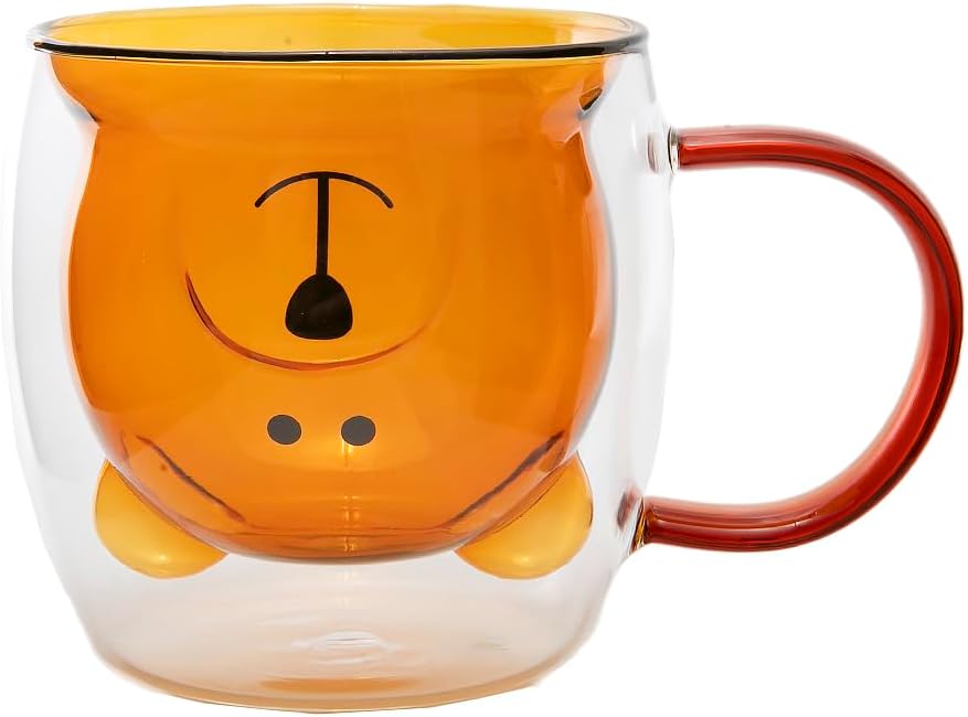 lachineuse Double Wall Mug - Cute Bear - Honey Colour - 9oz Capacity - Yellow