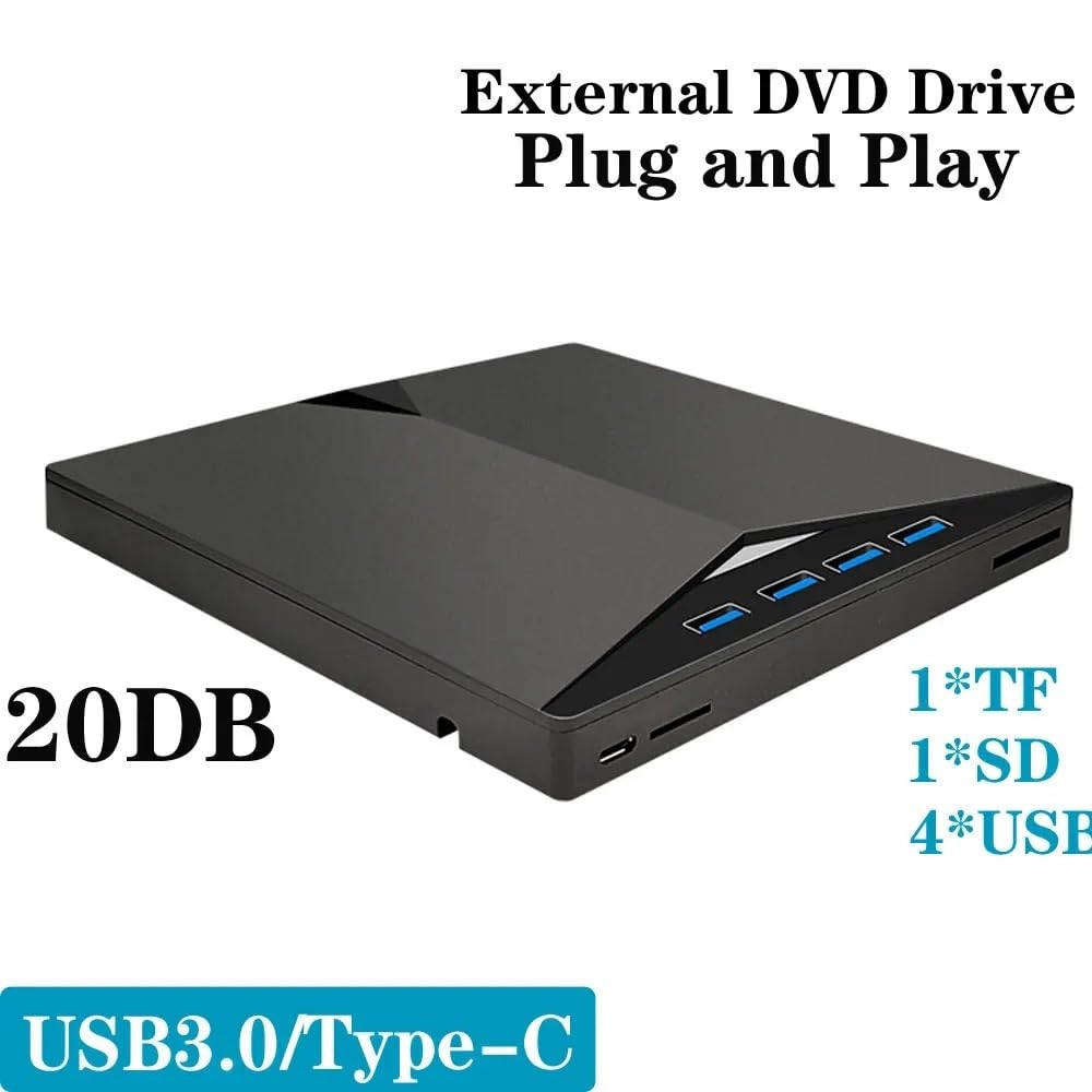 Lecteur DVD externe 6-en-1 USB3.0/Type-C Enregistreur de CD portable DVD RW