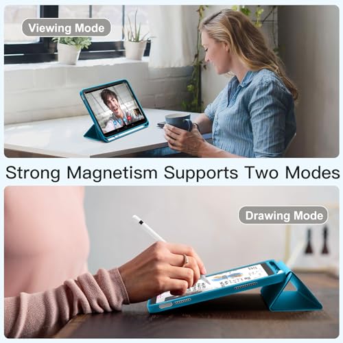 Image of Akkerds Compatible with iPad (A16) 11th Generation Case 11 Inch 2025, for iPad 10th Generation Case 10.9 Inch 2022 with Pencil Holder,Slim Trifold Stand Protective Cover with Soft TPU Back,PeacockBlue