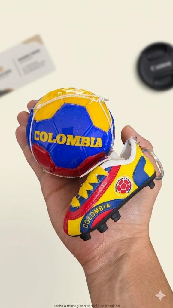Colombian Souvenir Gift World Cup in United States, Handmade Soccer Ball and Soccer Cleats Keychain Made in Colombia (1 Unit Each)