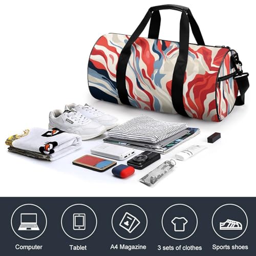 Red And White Gym Bag for Men Women, Sturdy Oxford Cloth Travel Bags with Removable Shoulder Strap, Waterproof Duffel Bag for Fitness, Travel, Yoga4
