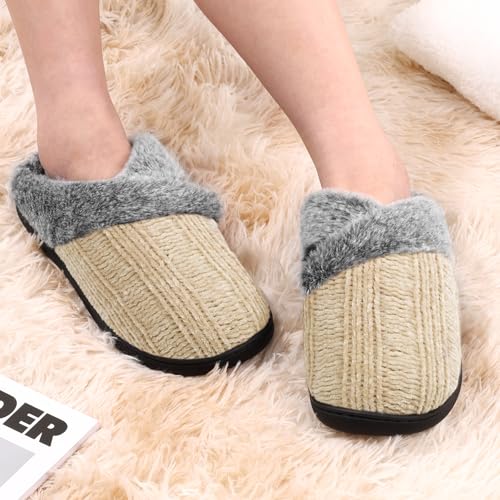 Image of Slippers for Women Fuzzy House Slip on Indoor Outdoor Bedroom Home Shoes | Furry Fleece Lined Ladies Comfy Memory Foam Female Anti-Skid Rubber Hard Sole