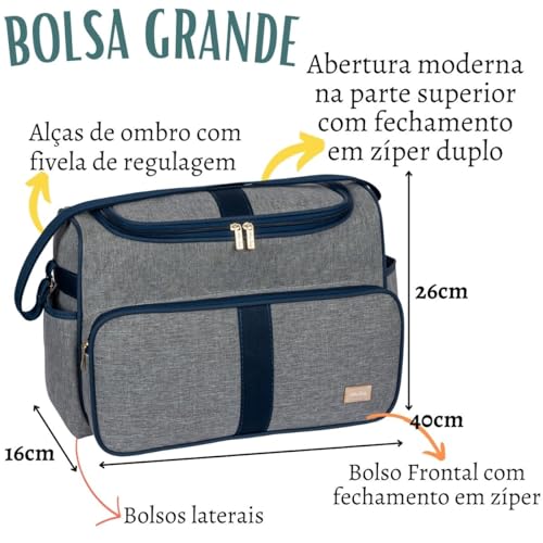 Kit 02 Peças Bolsa Maternidade Bebê Mochila Maternidade Menina Menino Luxo Impermeável (Cinza C/Mari