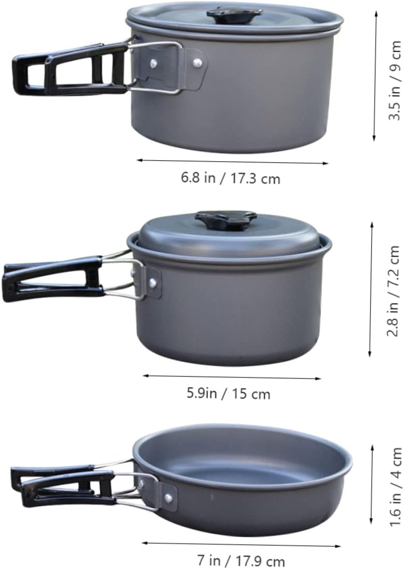 Outdoor Cooking Set 2-3 Person Folding Pot Aluminum Alloy Non-Stick Cooking Kit Frying Pan Soup Spoon Rice Spoon for Camping Hiking