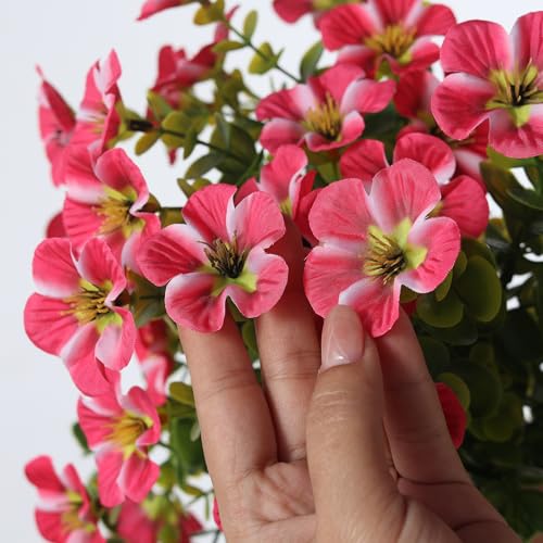 Image of 4 Bundles 29.5 inch Artificial Hanging Silk Flowers for Front Door(Rose Red) | Realistic Fake Morning Glory Flowers with Faux Eucalyptus, for Eave Porch Yard Garden Patio Balcony Home Outdoor Decoration