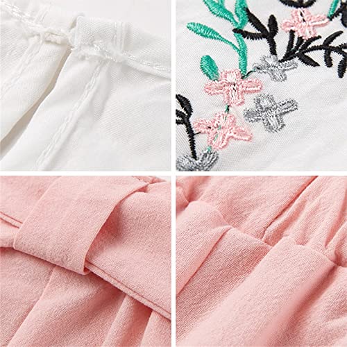 Tops+Shorts Camiseta Bebê Floral Babado Verão Infantil Roupas Bordadas 2 Peças Conjunto Infantil Rou