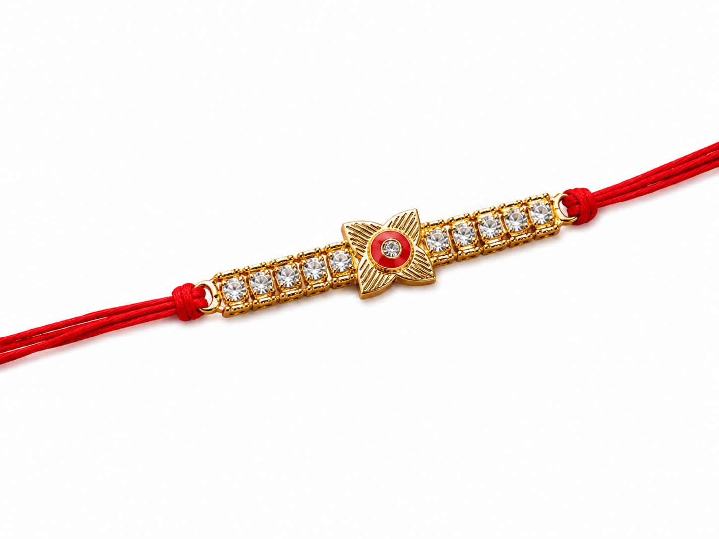 Artificial Stone Studded Rakhi for Brother, Traditional Decorative Raksha Bandhan Rakhi Bracelet with Red Centerpiece, Rhinestone Designer Rakhi Thread, Handmade Festival Wrist Band-image-22