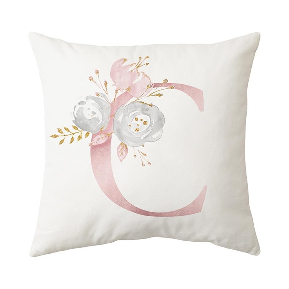 PRK 14 White Cushion Covers - Letter C Pillow Case, Cute Floral Alphabet Decorative Throw Square Protectors for Sofa, Couch, Bedroom, Chair - 45cm x 45cm — image 1