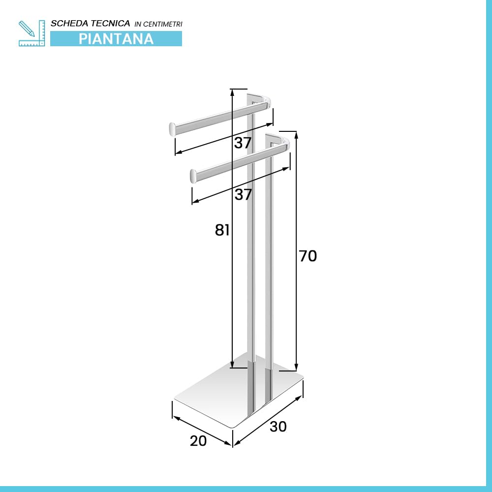 Piantana Porta Asciugamani Da Appoggio Per Bagno In Acciaio Cromato Linea Style, L 20 x P 30 x H 70 Cm, Dotata Di 2 Braccia Porta Salviette