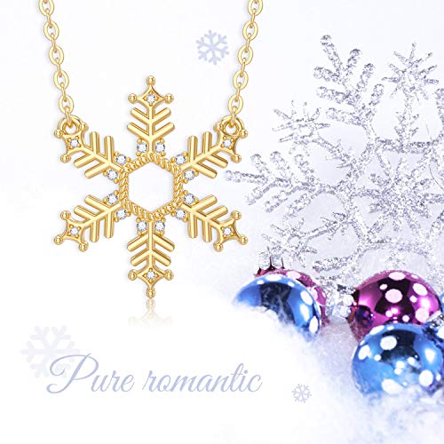 Bebewo 10K 14K 18K Gold Moissanite Snowflake Necklace For Women, Romantic Gold Snowflake Pendant Necklace Jewelry Gift For Christmas Birthday (10K Gold, Style 1-Yellow Gold) #TOP1