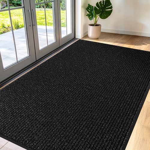 Large Door Mat 3' x 5' Black, Heavy Duty Commercial Floor Mat, Industrial Floor Mat for High Traffic Areas, Or Business Entryway Nonslip Rubber Backing.