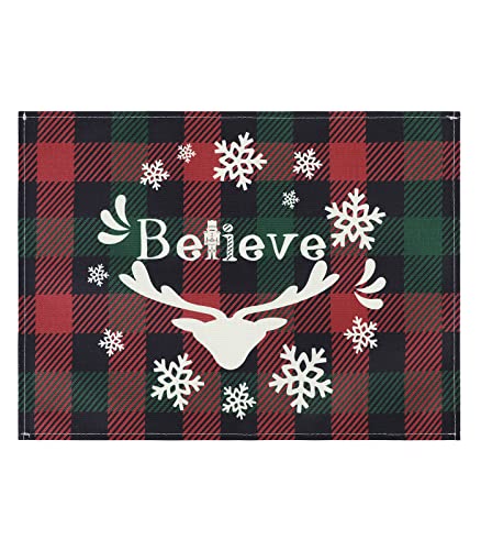 Image of Placemats Set of 6 Christmas Kitchen Table Mats Set of 4 Christmas Marble Kitchen Accessories Non Slip Placemats Reindeer and Snow Set of 6