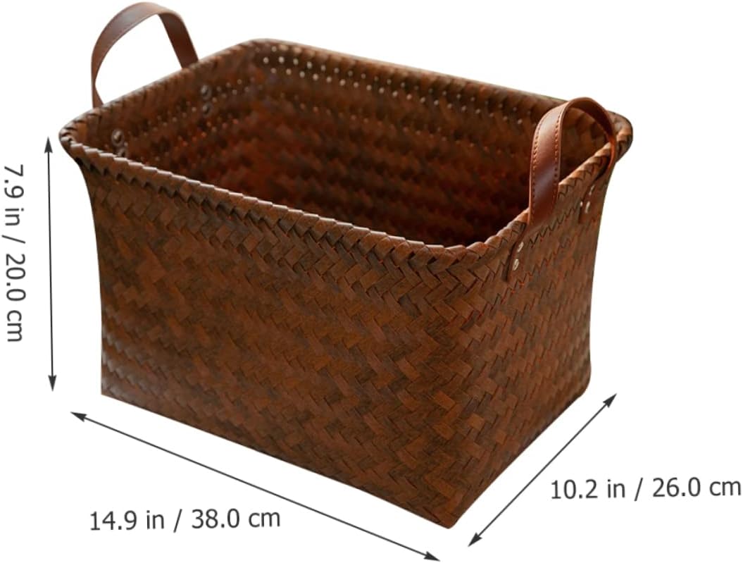 DECHOUS Imitation Rattan Woven Laundry Basket Medium Sundries Holder Organizer for Bedroom Bathroom Nursery Storage and