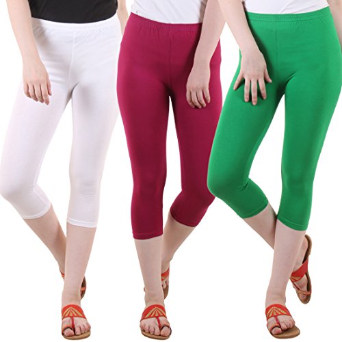 Image of DIAZ Women's Super Combed Cotton Elastane Stretch Slim Fit Printed Capri -Pack of 3