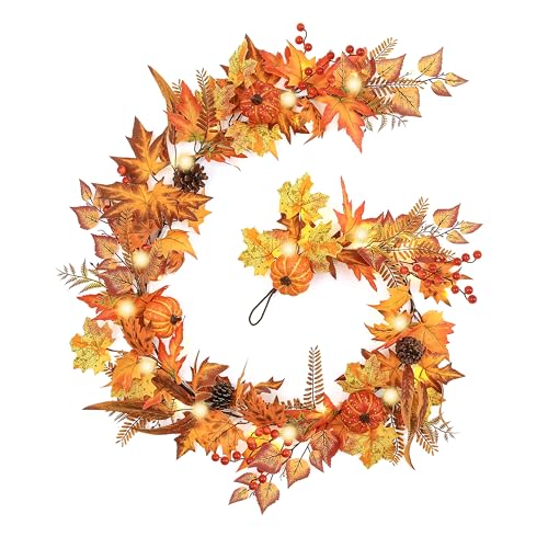 6ft Fall Maple Leaves Garland with Fern, Willow Stems, Berry,