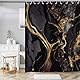 ASDCXZ Marmor Duschvorhang Schwarz Gold 180x220 cm, Modern Abstrakt Schwarz Gold Marmor Optik Textur Waschbar Bad Duschvorhänge Polyester Textil Wasserdicht Duschvorhang für Badewanne mit 12 Hake