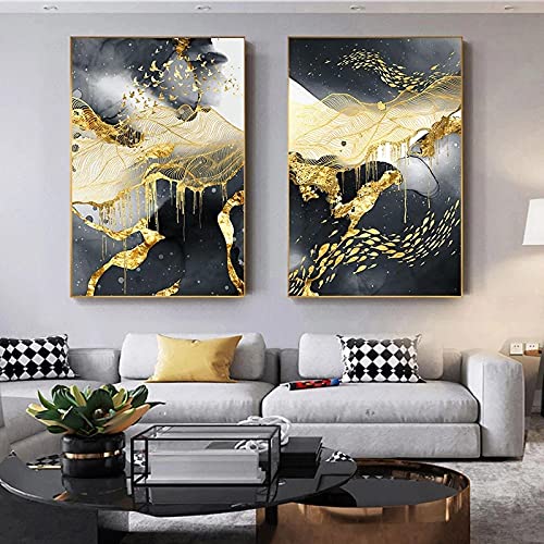 Art Contemporain Or Noir Blanc pour salon scandinave, lot d'affiches déco salon chic 50x70cm