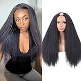 ME-U V Part Kinky Straight Wig Human Hair Glueless Yaki Straight Wig No Lace No Leave Out Upgrade U Part 180% Density Human Hair Wear and Go Wig (24inch)