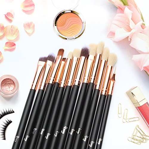 Qivange Eye Makeup Brushes Set, Synthetic Eyeshadow Brushes Eye Makeup Brush Set Cosmetics Brushes Concealer Eyebrow Eyeliner Eyeshadow Blending Brushes(12pcs, Black with Rose Gold)