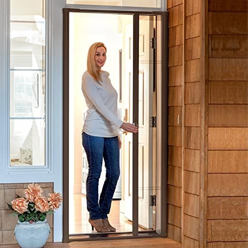 Genius Cool Retractable Screen Doors for Single Door - Roll Away Retractable Screen Doors for Front Door - Standard Width (32 in to 36 in) x Height 80 in - No Drill Easy Install, Brown - 1