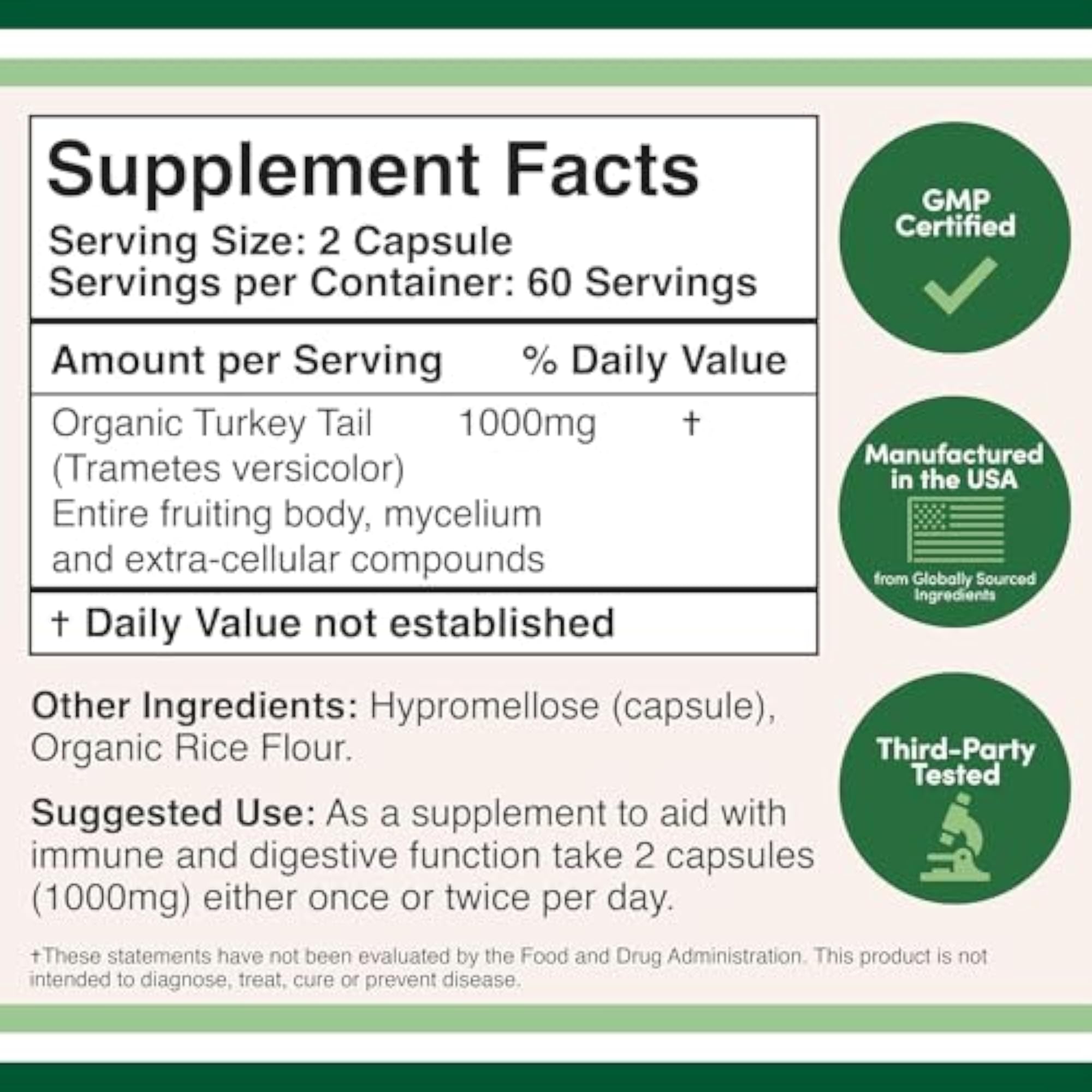 Turkey Tail Mushroom Supplement, 120 Capsules