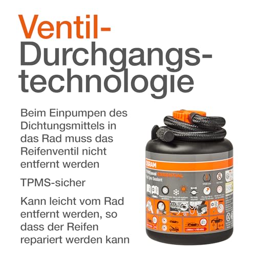 Osram TYREseal Essential Ersatz für das Original-Reifendichtmittel des Autos, nach OE-Spezifikation gefertigt, Repariert Schäden bis zu 6 mm, Schwarz