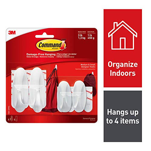 Command Designer Hooks, White, 2-Small, 2-Medium (17081-2VPES), Organize and decorate your dorm