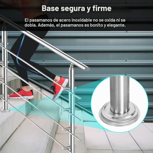 Pasamanos escalera exterior anticaídas con 3 barras horizontales 80cm 5